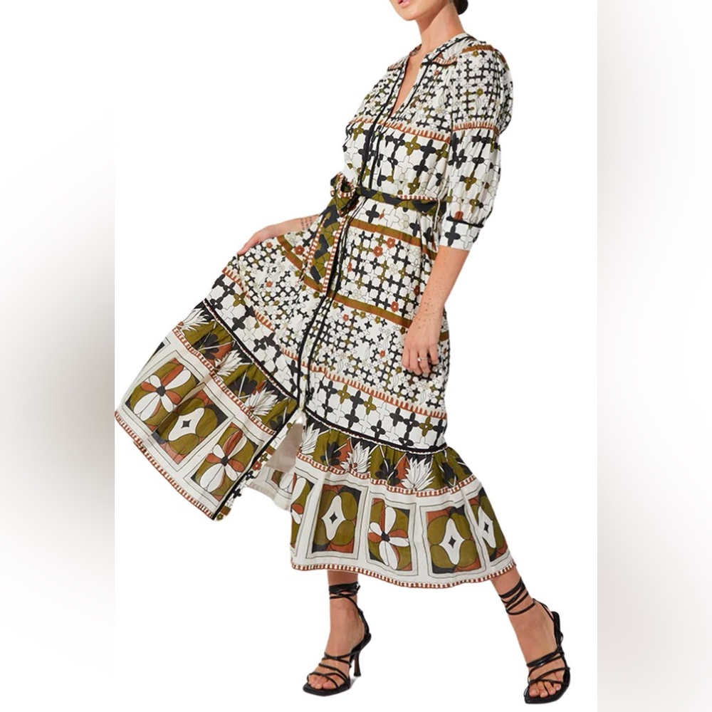 Cleobella Zariah Ankle Dress, Art Deco Print- XS